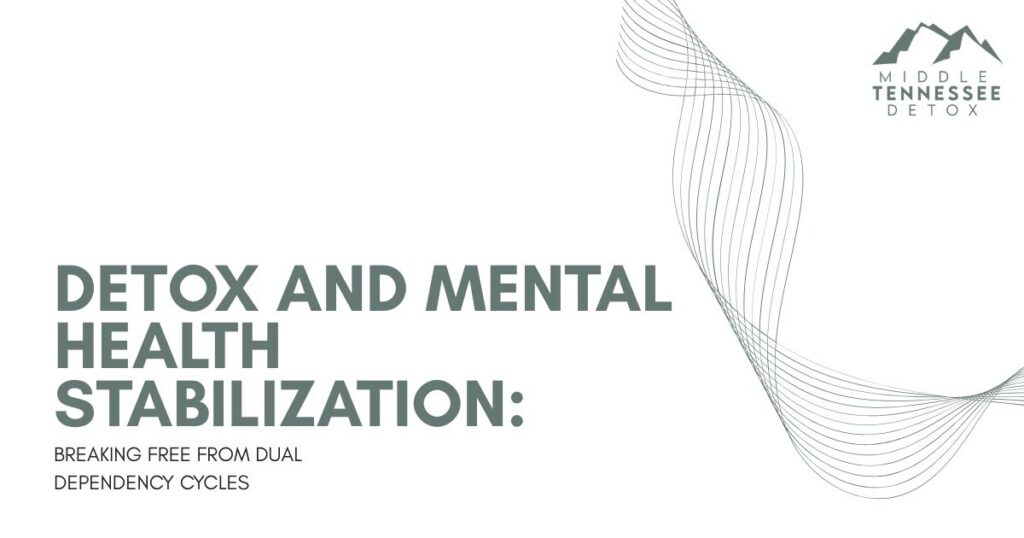 Title slide: 'Detox and Mental Health Stabilization: Breaking Free from Dual Dependency Cycles' with abstract line motif on the right and Middle Tennessee Detox logo.