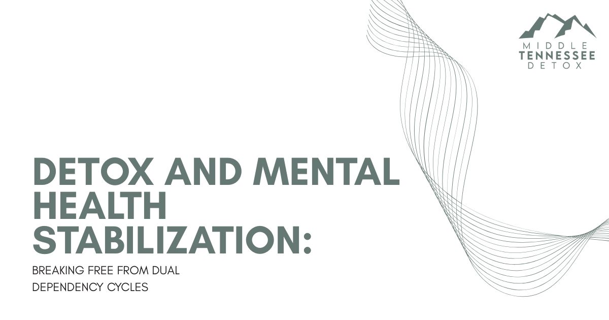 detox-mental-health-stabilization-guide-featured - Middle Tennessee Detox Title slide: 'Detox and Mental Health Stabilization: Breaking Free from Dual Dependency Cycles' with abstract line motif on the right and Middle Tennessee Detox logo.
